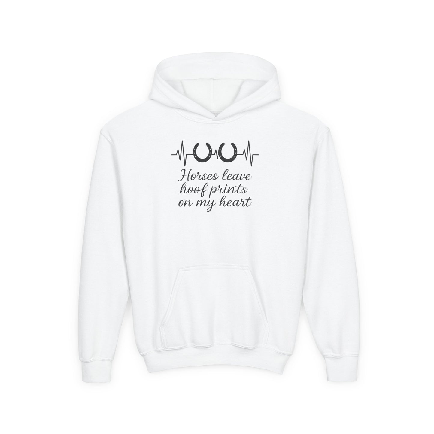 Youth Hoofprints EKG Black Hoodie | Equestrian Kids Hooded Sweatshirt | Cozy Horse Lover Top