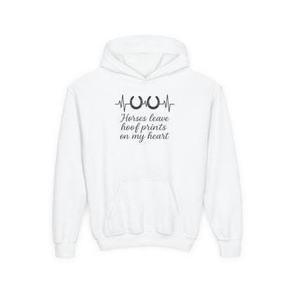 Youth Hoofprints EKG Black Hoodie | Equestrian Kids Hooded Sweatshirt | Cozy Horse Lover Top