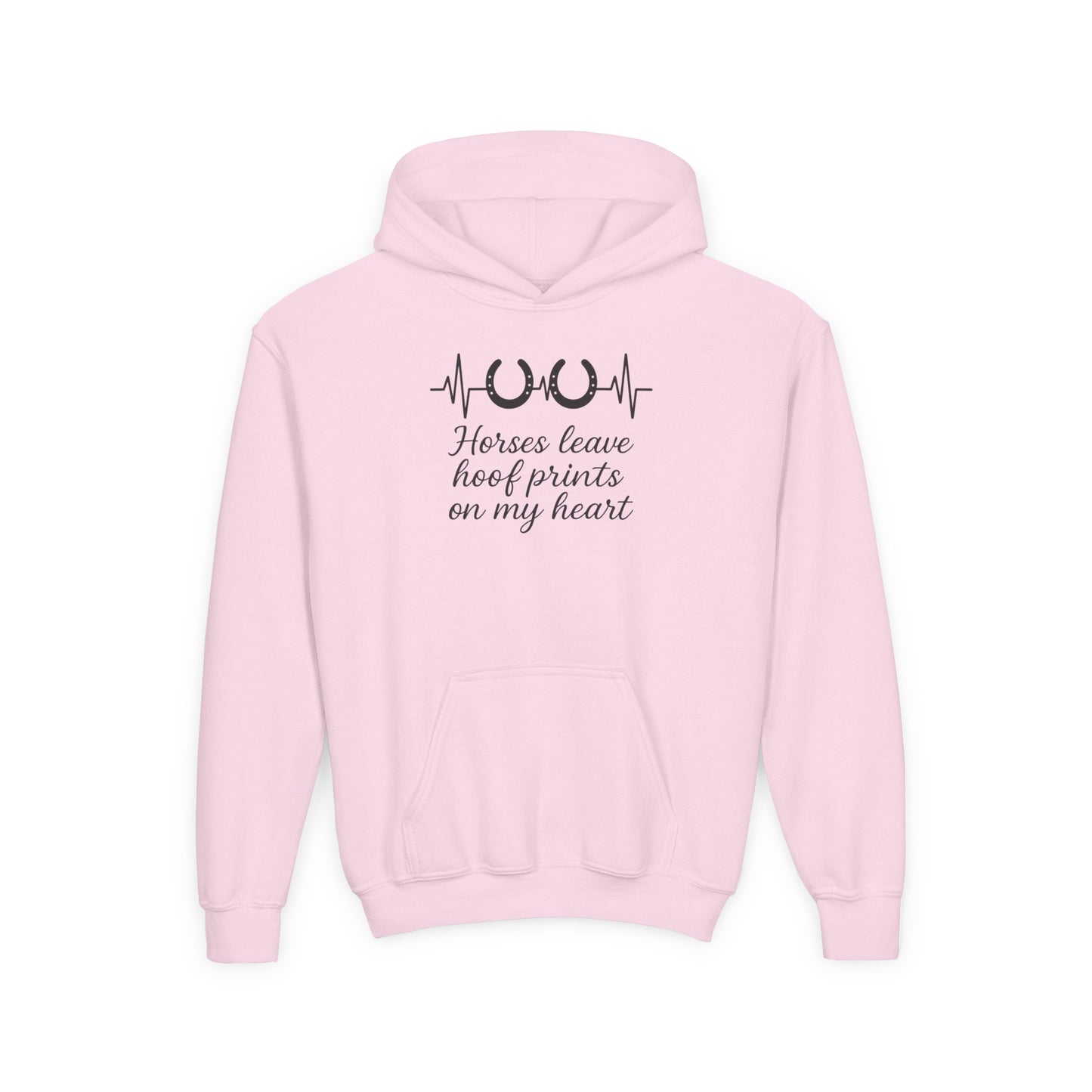 Youth Hoofprints EKG Black Hoodie | Equestrian Kids Hooded Sweatshirt | Cozy Horse Lover Top