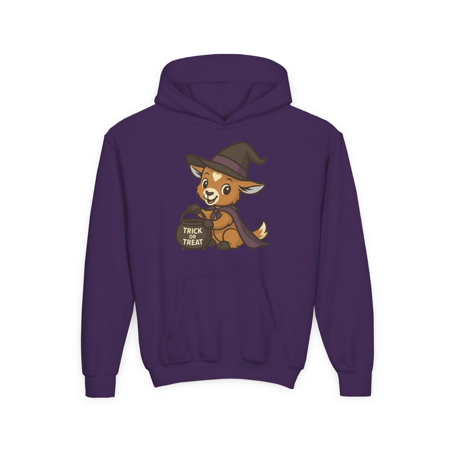 Youth Halloween 1 - Witchy Trick or Treat Kid Hoodie | Cute Prancer Witch Hooded Sweatshirt | Kids Trick or Treat Pullover | Cozy Pumpkin Patch Outfit for Boys and Girls