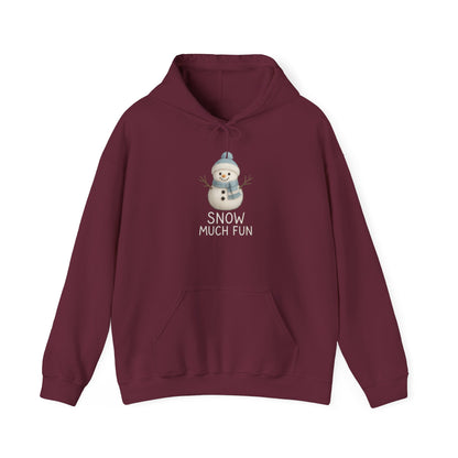 Snow Much Fun Hoodie | Cute Snowman Winter Holiday Hooded Sweatshirt | Cozy Winter Clothing