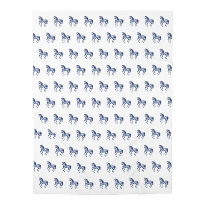 Blue "Porcelain Pony" Baby Swaddle Blanket - Soft Jersey for Newborns