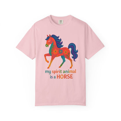 My Spirit Animal is a Horse Orange T-Shirt | Colorful Boho Horse Tee | Unique Equestrian Gift | Spiritual Horse Lover Shirt | Hippie Horse Apparel