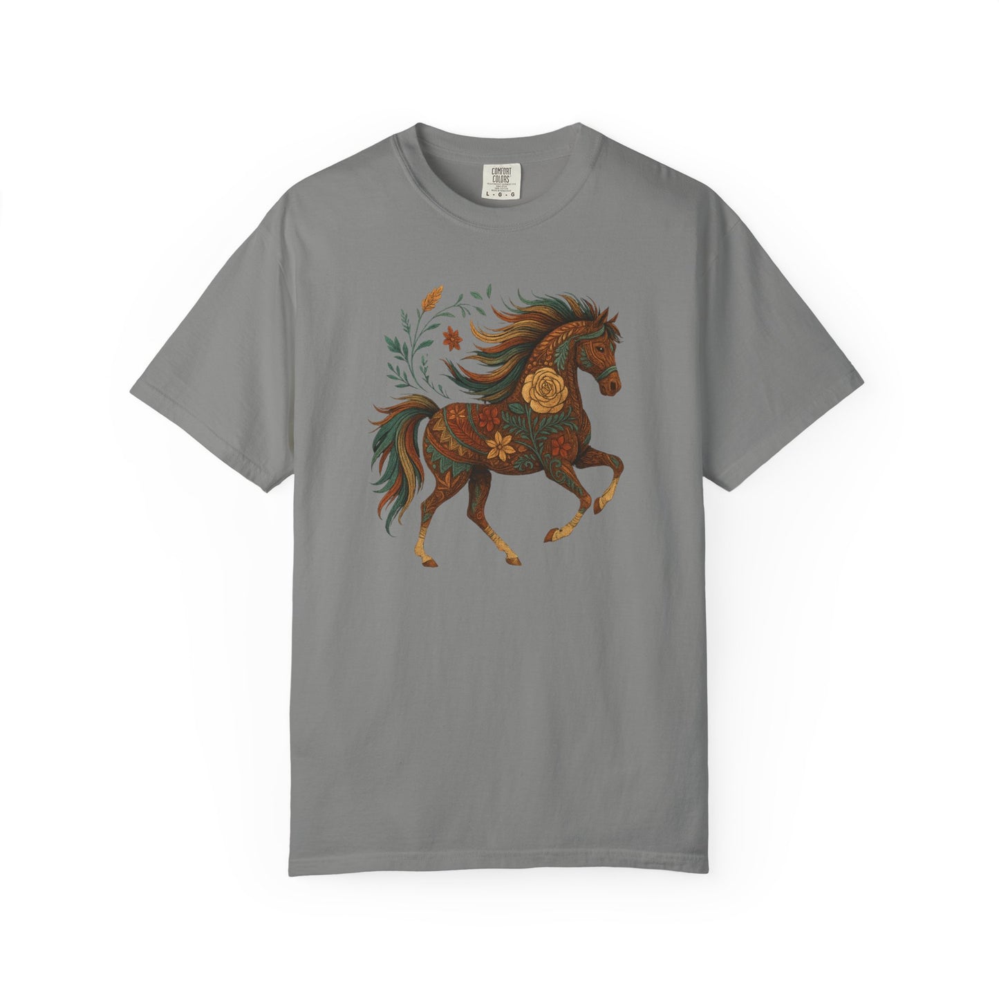 Southwest Flower Pony T-Shirt | Horse Illustration T-Shirt | Floral Trotting Stallion Tee