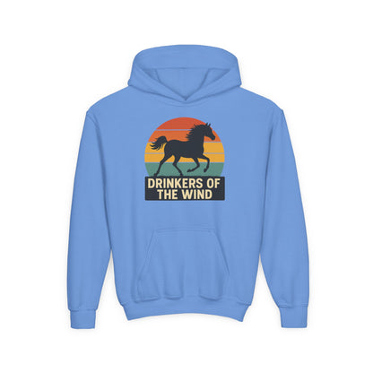 Youth Drinkers of the Wind Hoodie | Equestrian Kids Gift | Vintage Sunset Horse Hoodie | Cozy Horse Lover Apparel