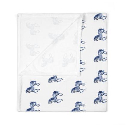 Blue "Porcelain Pony" Baby Swaddle Blanket - Soft Jersey for Newborns