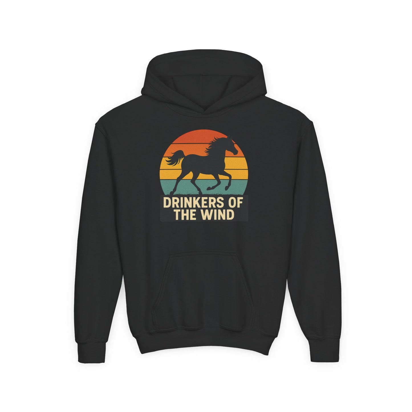 Youth Drinkers of the Wind Hoodie | Equestrian Kids Gift | Vintage Sunset Horse Hoodie | Cozy Horse Lover Apparel