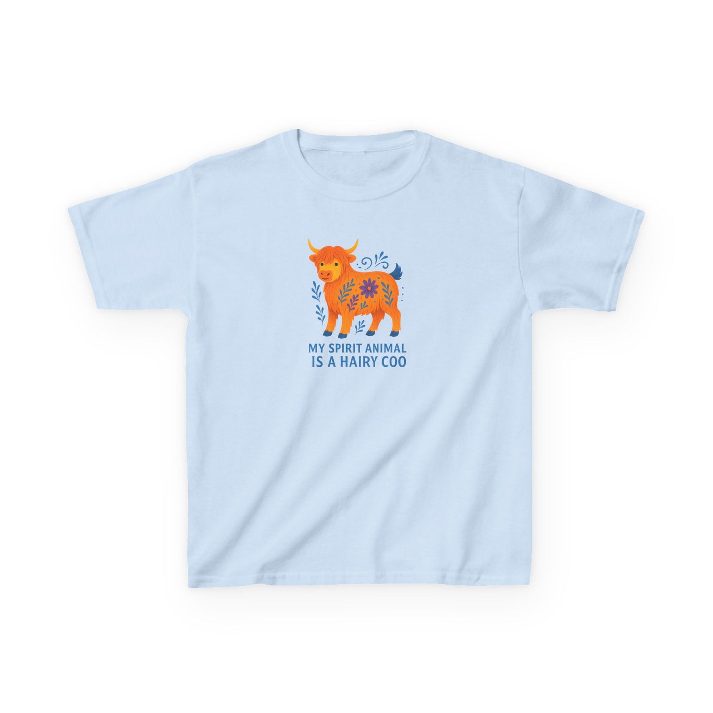Youth My Spirit Animal is a Hairy Coo T-Shirt | Fun Cotton T-Shirt for Animal Lovers | Cute Gift for Children | Quirky Cow Lover Shirt
