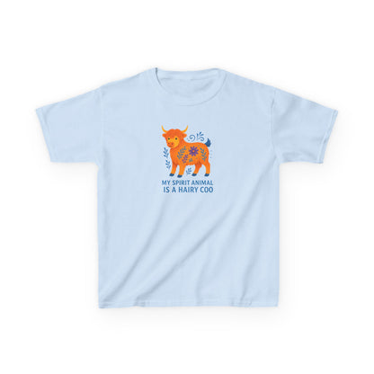 Youth My Spirit Animal is a Hairy Coo T-Shirt | Fun Cotton T-Shirt for Animal Lovers | Cute Gift for Children | Quirky Cow Lover Shirt