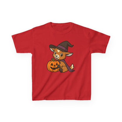 Youth Halloween 5 - Witchy Kid with Pumpkin T-Shirt | Cute Kid Pumpkin Tee | Kids Witch Hat T-Shirt | School Halloween Party Outfit