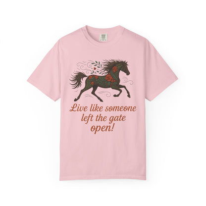 Gates Open Flower Horse T-Shirt | Cozy Casual Tee | Horse Lover Clothing
