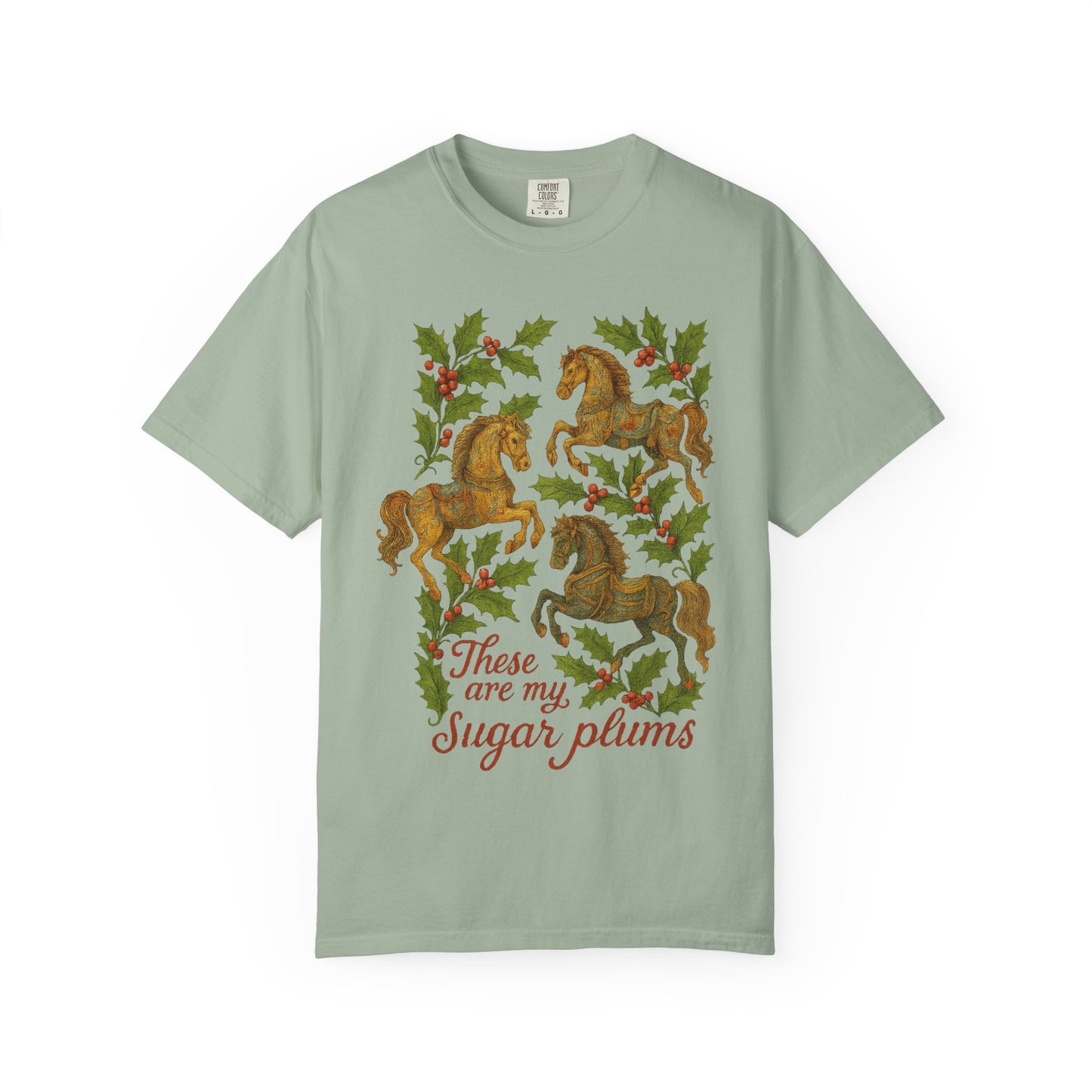 Sugar Plums T-Shirt | Horse & Foliage Clothing | Vintage Equestrian Holiday Tee