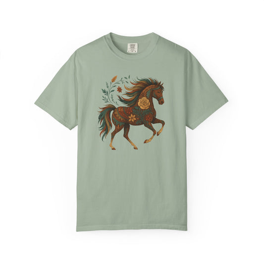 Southwest Flower Pony T-Shirt | Horse Illustration T-Shirt | Floral Trotting Stallion Tee