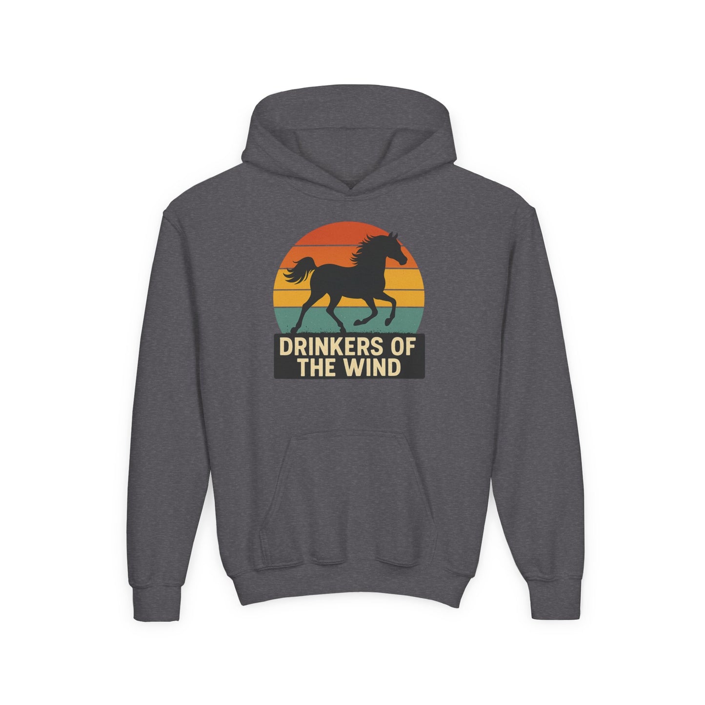 Youth Drinkers of the Wind Hoodie | Equestrian Kids Gift | Vintage Sunset Horse Hoodie | Cozy Horse Lover Apparel