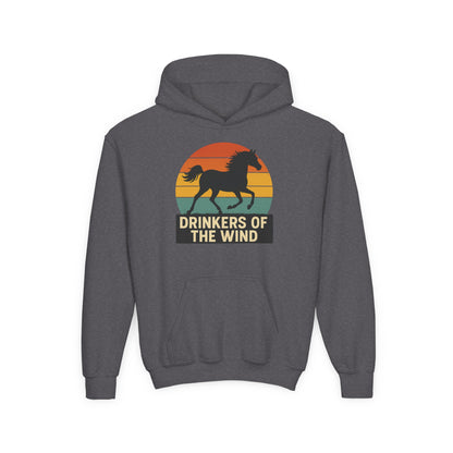 Youth Drinkers of the Wind Hoodie | Equestrian Kids Gift | Vintage Sunset Horse Hoodie | Cozy Horse Lover Apparel