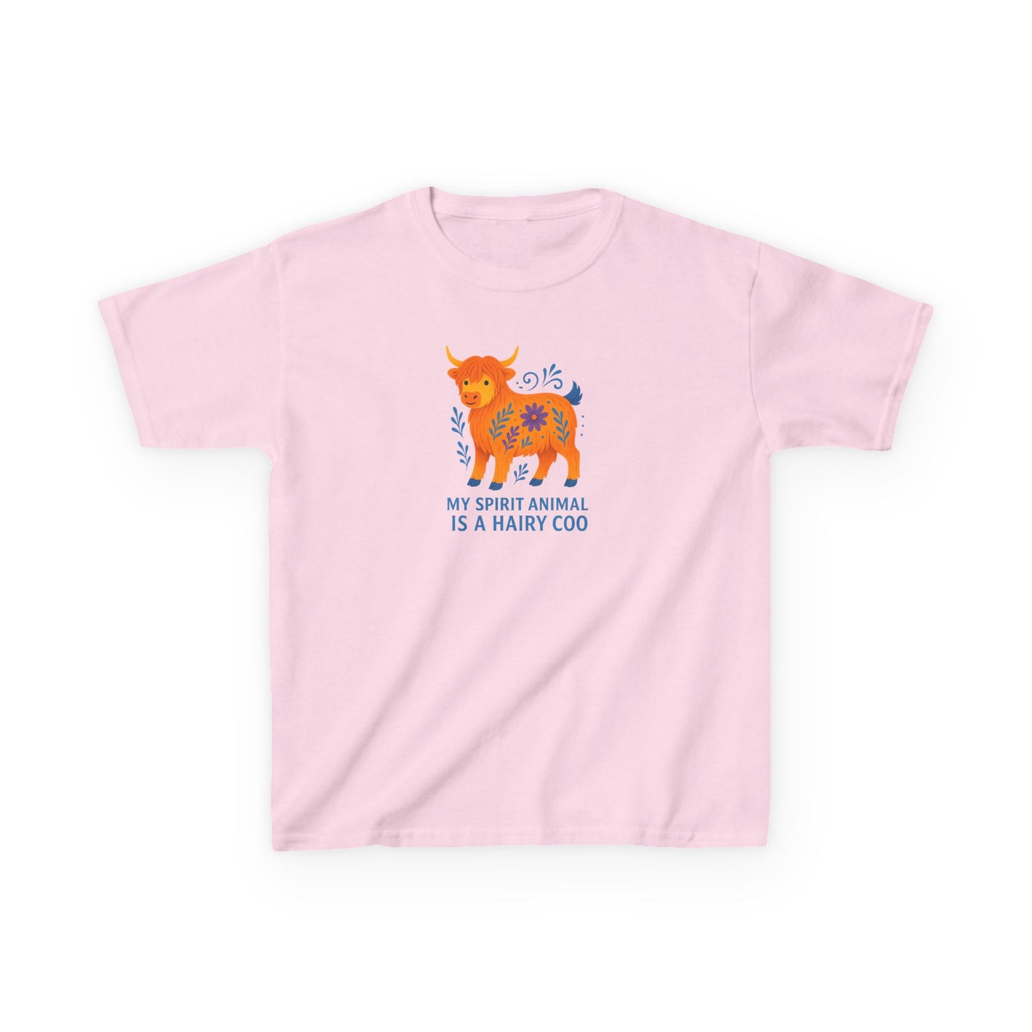 Youth My Spirit Animal is a Hairy Coo T-Shirt | Fun Cotton T-Shirt for Animal Lovers | Cute Gift for Children | Quirky Cow Lover Shirt
