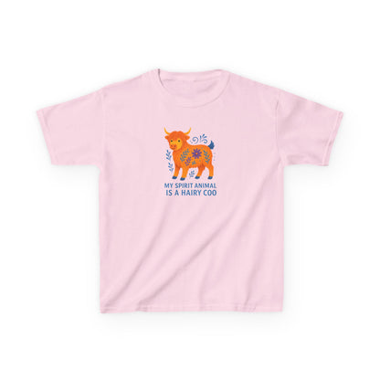 Youth My Spirit Animal is a Hairy Coo T-Shirt | Fun Cotton T-Shirt for Animal Lovers | Cute Gift for Children | Quirky Cow Lover Shirt