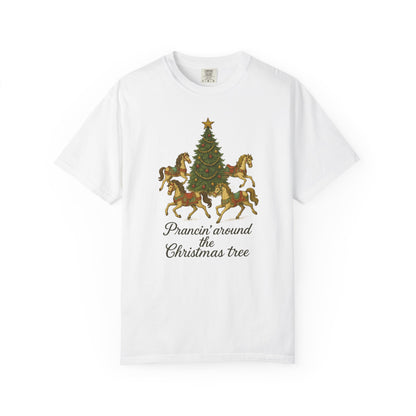 Prancin' Around the Christmas Tree T-Shirt | Christmas Carousel Top | Holiday Design Clothing | Unisex T-shirt