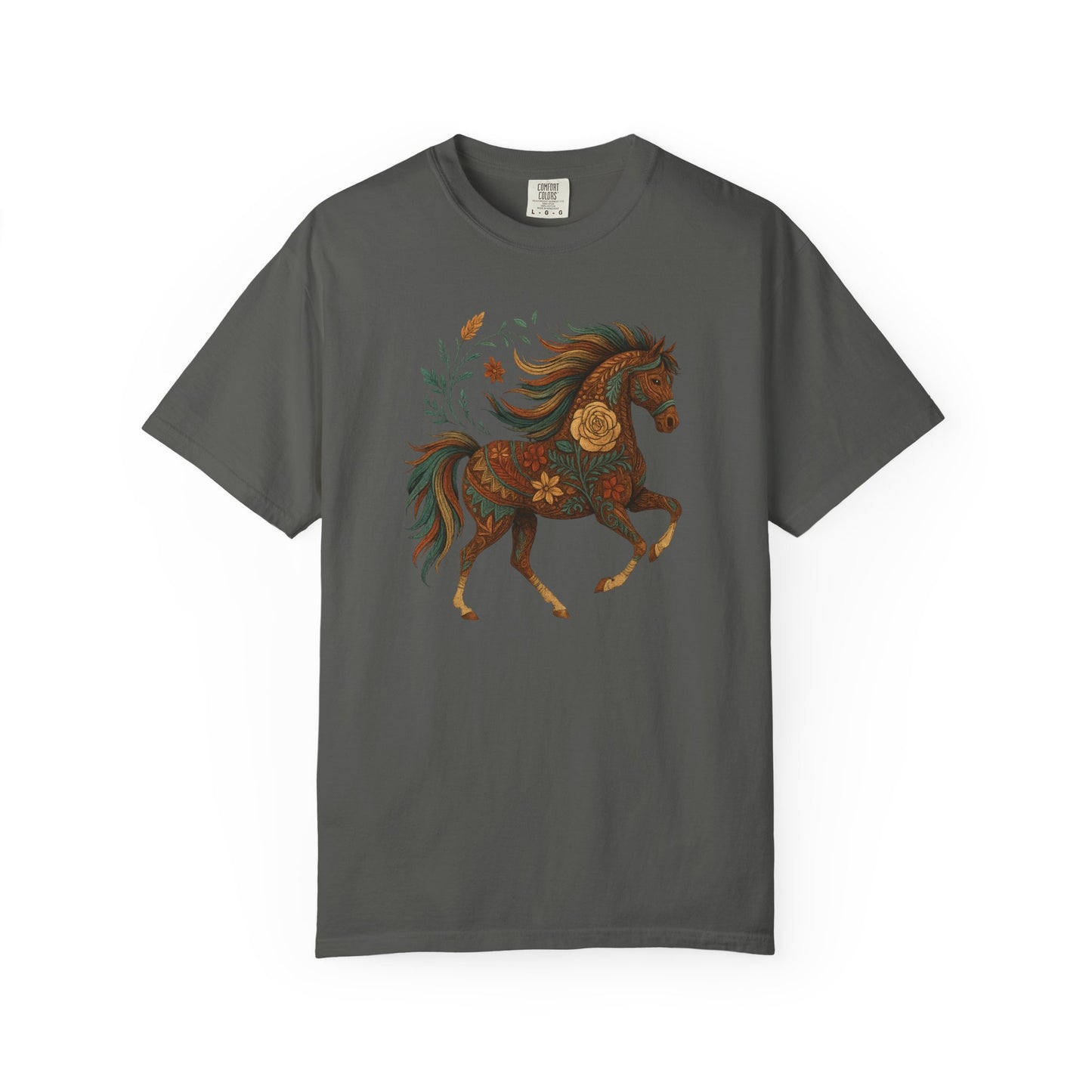 Southwest Flower Pony T-Shirt | Horse Illustration T-Shirt | Floral Trotting Stallion Tee